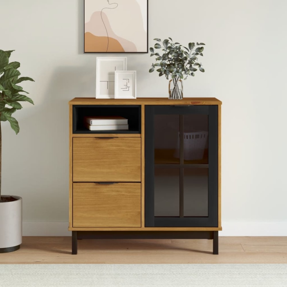 vidaXL Μπουφές FLAM 80x40x80 εκ. από Μασίφ Ξύλο Πεύκο με Γυάλινη Πόρτα