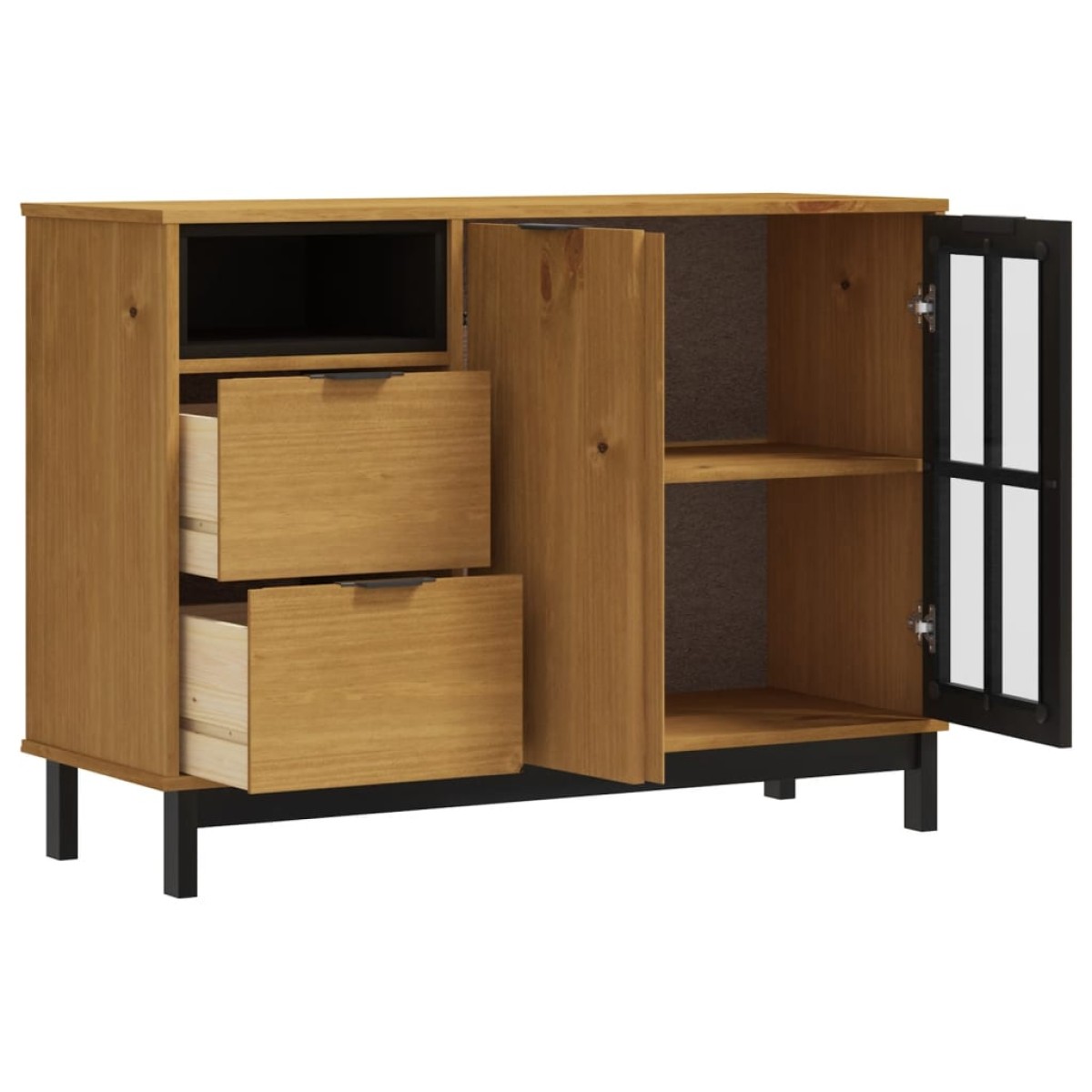 vidaXL Μπουφές με Γυάλινη Πόρτα FLAM 110x40x80εκ. από Μασίφ Ξύλο Πεύκο