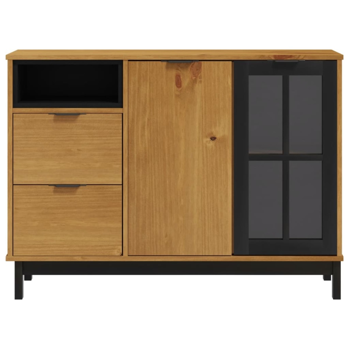 vidaXL Μπουφές με Γυάλινη Πόρτα FLAM 110x40x80εκ. από Μασίφ Ξύλο Πεύκο
