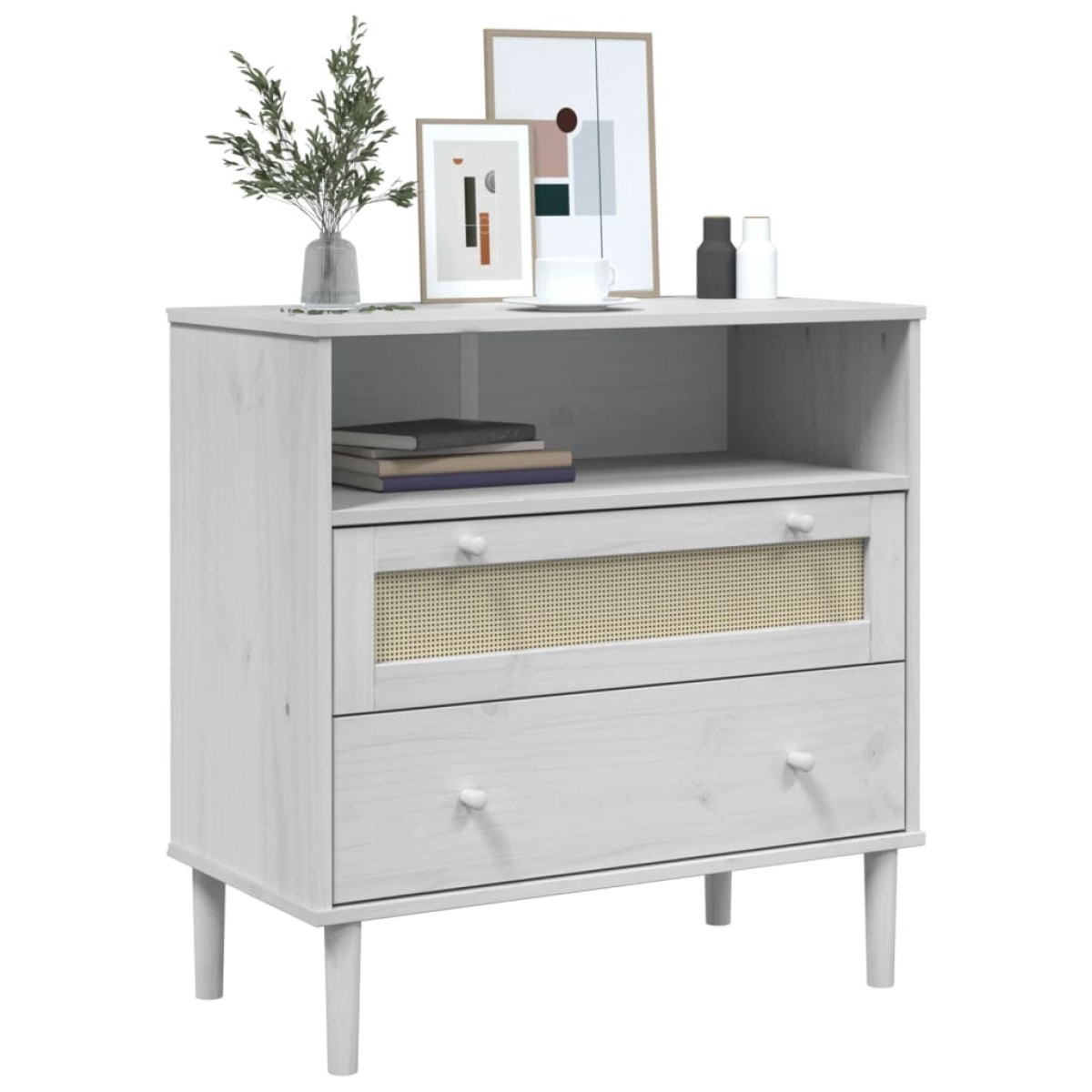vidaXL Ντουλάπι SENJA Λευκό / Όψη Ρατάν 80x40x80 εκ. Μασίφ Ξύλο Πεύκου