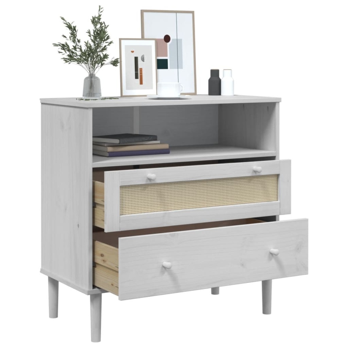 vidaXL Ντουλάπι SENJA Λευκό / Όψη Ρατάν 80x40x80 εκ. Μασίφ Ξύλο Πεύκου