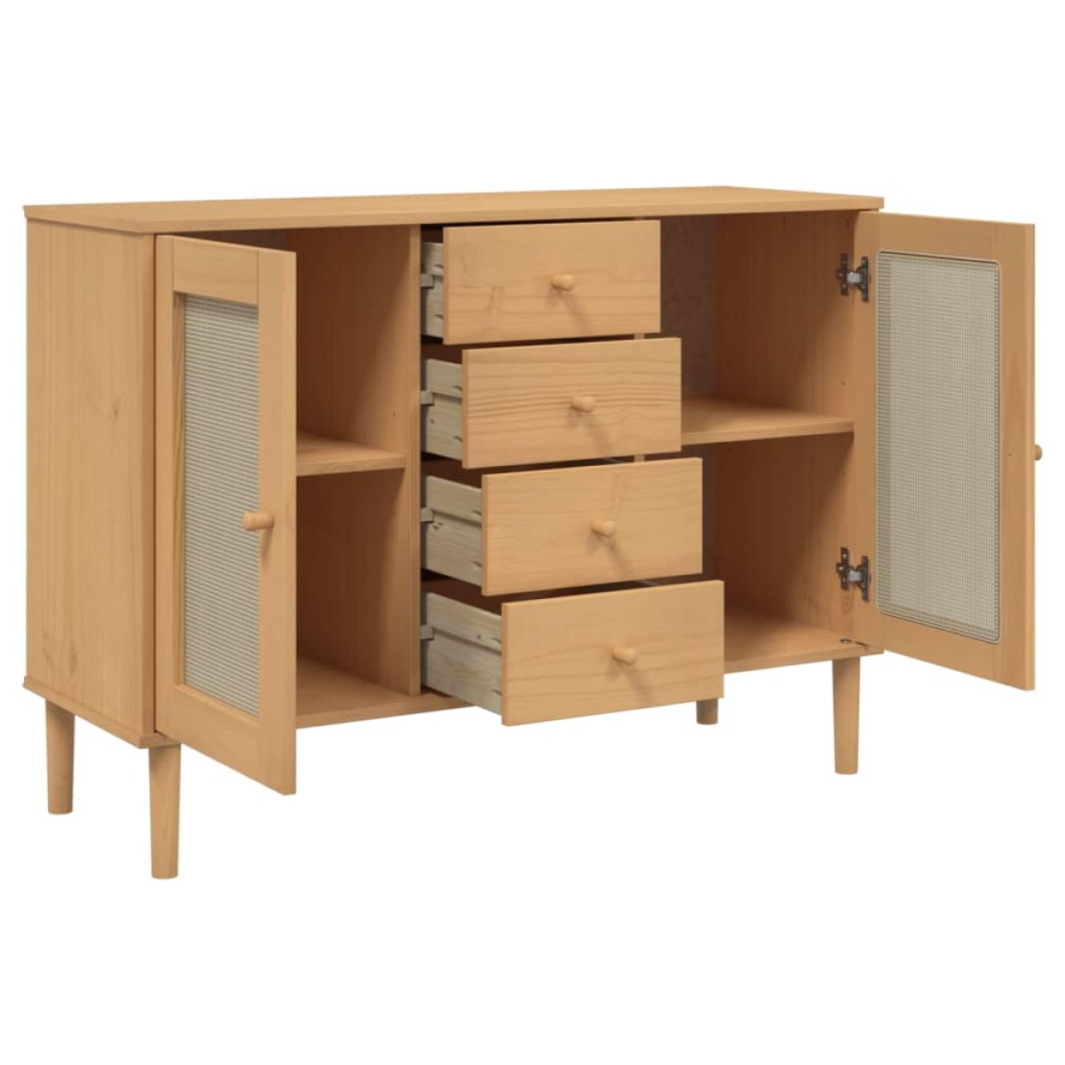 vidaXL Μπουφές SENJA Καφέ / Ρατάν 112 x 40 x 80 εκ. Μασίφ Ξύλο Πεύκου