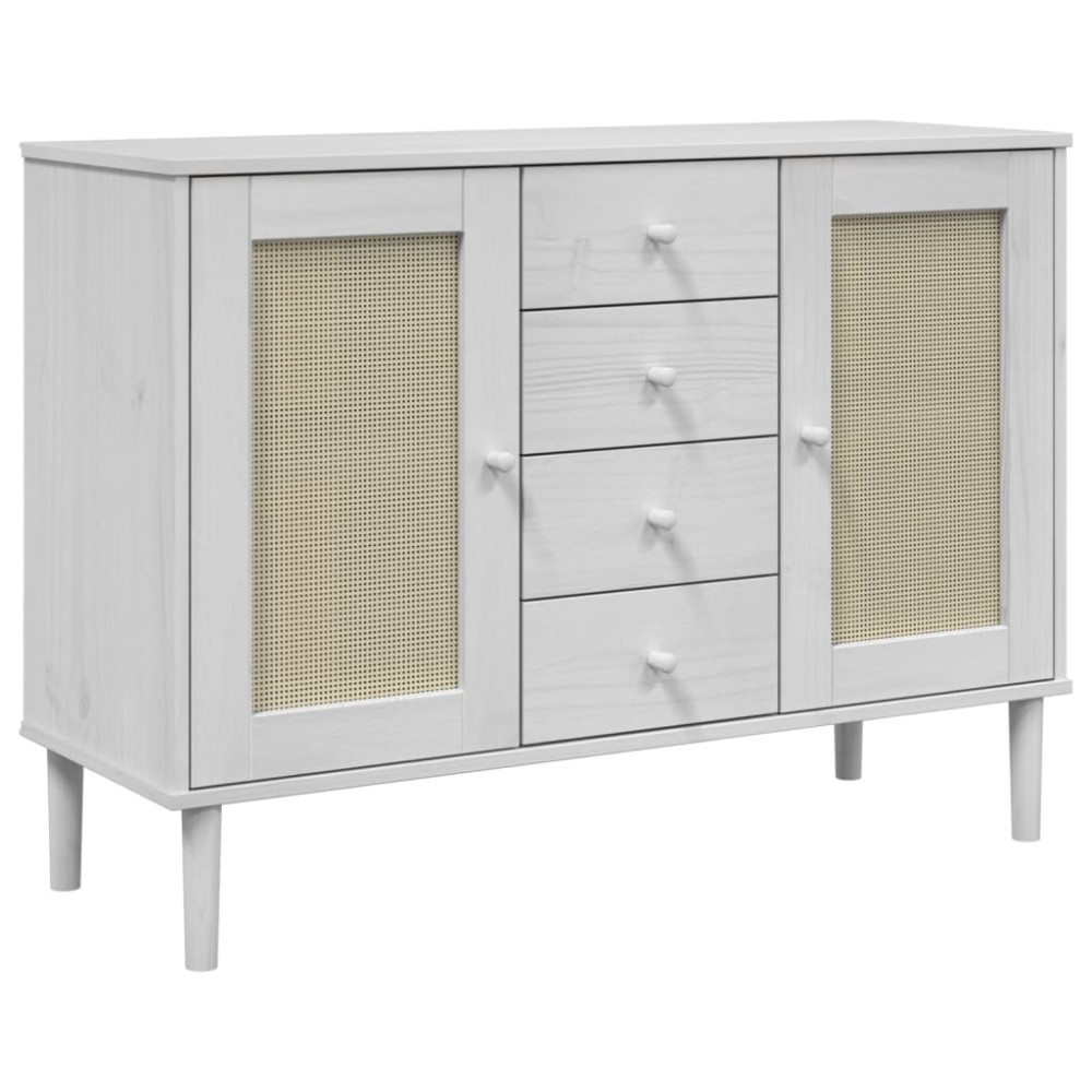 vidaXL Μπουφές SENJA Λευκό / Ρατάν 112 x 40 x 80 εκ. Μασίφ Ξύλο Πεύκου