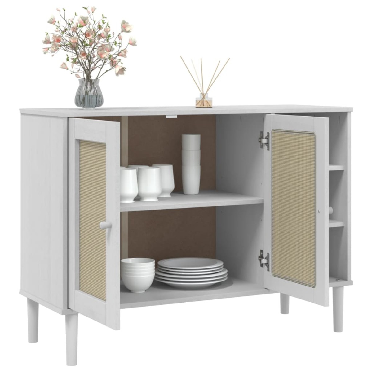vidaXL Μπουφές SENJA Λευκό / Ρατάν 112 x 40 x 80 εκ. Μασίφ Ξύλο Πεύκου