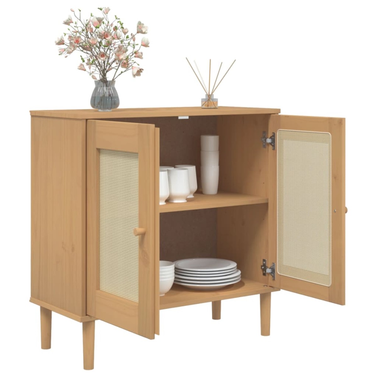 vidaXL Ντουλάπι SENJA Καφέ / Ρατάν 80 x 35 x 80 εκ. Μασίφ Ξύλο Πεύκου