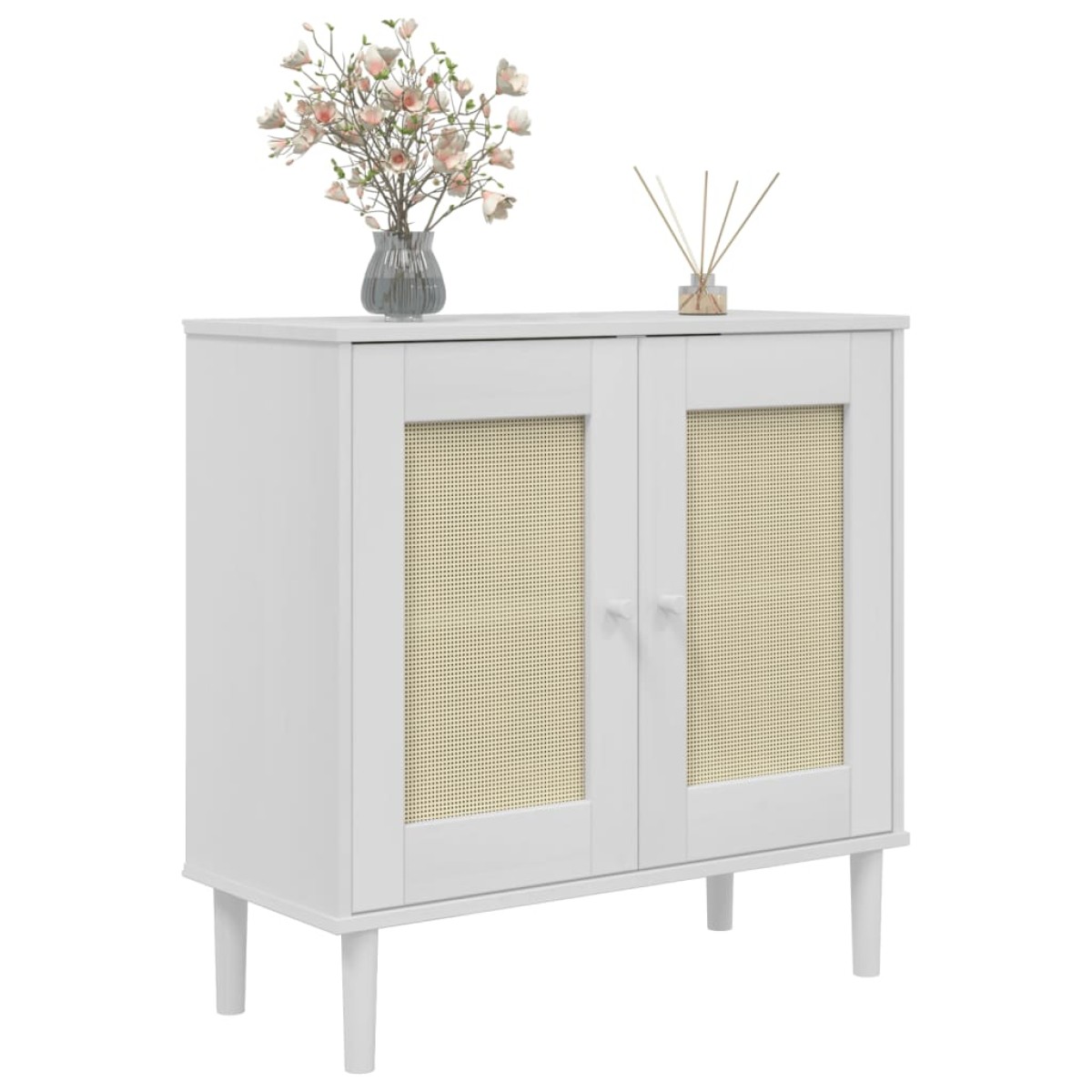 vidaXL Ντουλάπι SENJA Λευκό / Όψη Ρατάν 80x35x80 εκ. Μασίφ Ξύλο Πεύκου