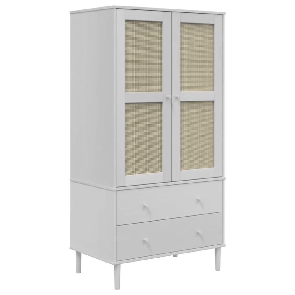 vidaXL Ντουλάπα SENJA Λευκό / Ρατάν 90 x 55 x 175εκ. Μασίφ Ξύλο Πεύκου