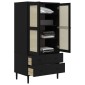 vidaXL Ντουλάπα SENJA Μαύρο / Ρατάν 90 x 55 x 175εκ. Μασίφ Ξύλο Πεύκου