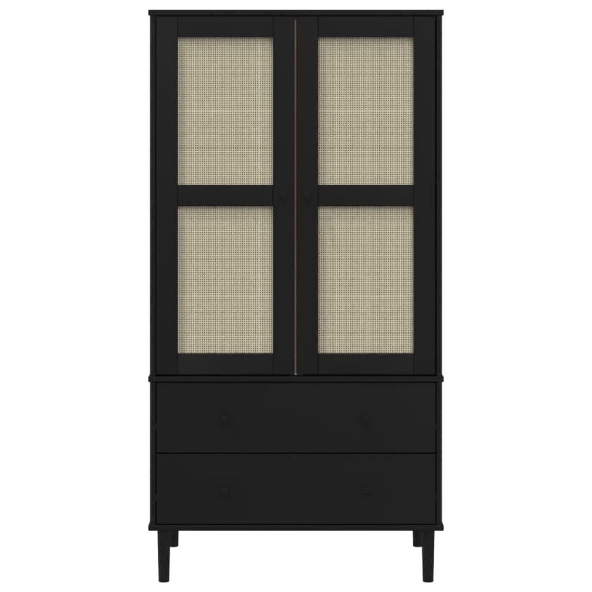vidaXL Ντουλάπα SENJA Μαύρο / Ρατάν 90 x 55 x 175εκ. Μασίφ Ξύλο Πεύκου