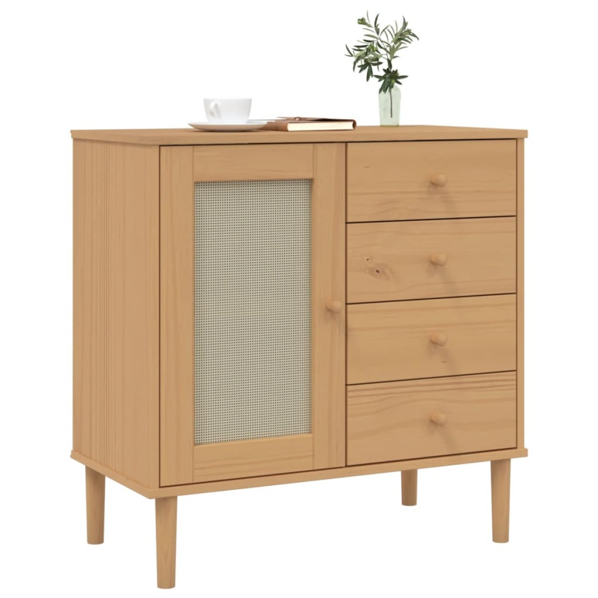 vidaXL Μπουφές SENJA Καφέ / Ρατάν 80 x 40 x 80 εκ. Μασίφ Ξύλο Πεύκου