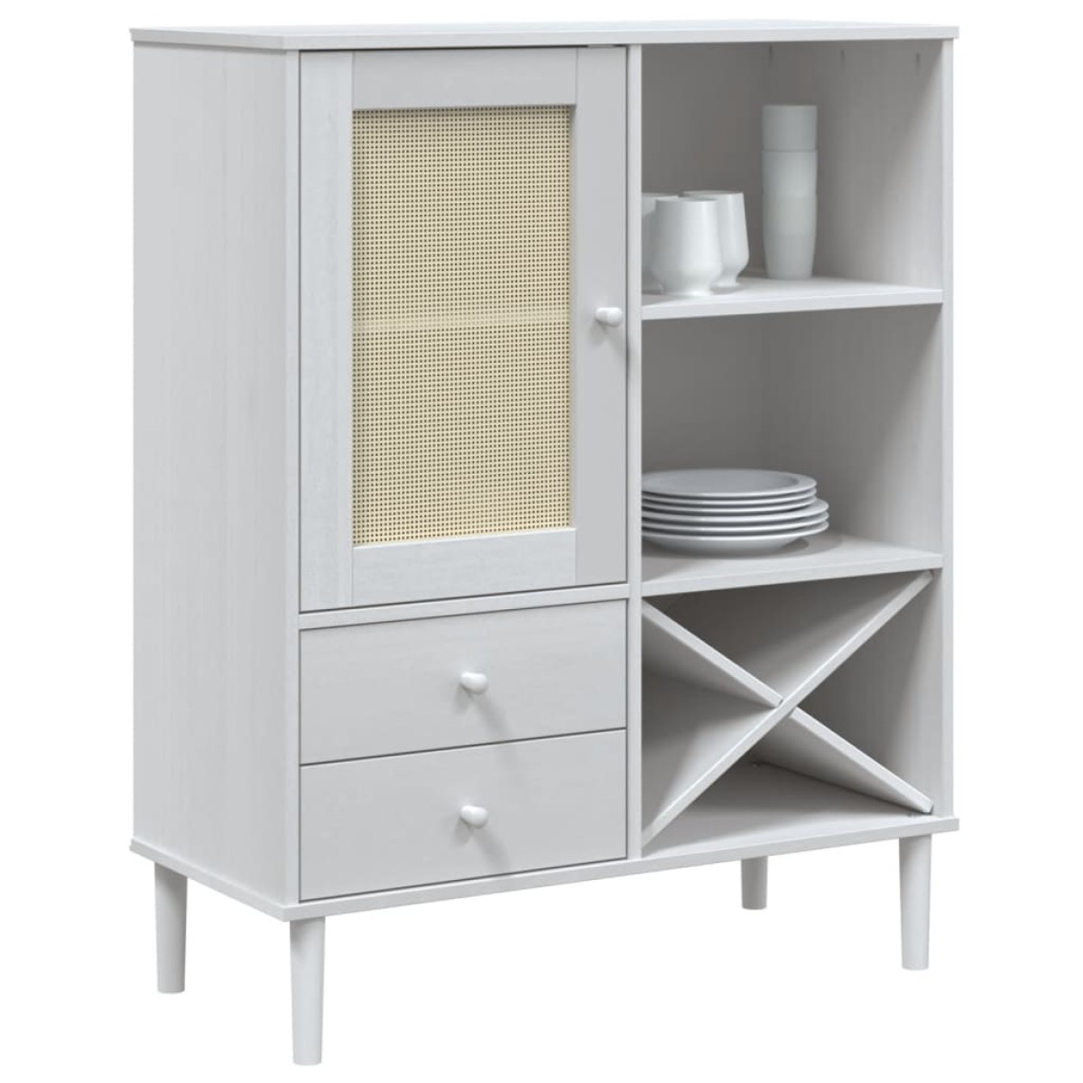 vidaXL Ντουλάπι Ψηλό SENJA Λευκό/Ρατάν 90x40x112 εκ. Μασίφ Ξύλο Πεύκου