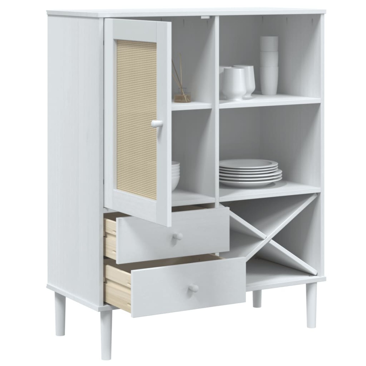 vidaXL Ντουλάπι Ψηλό SENJA Λευκό/Ρατάν 90x40x112 εκ. Μασίφ Ξύλο Πεύκου
