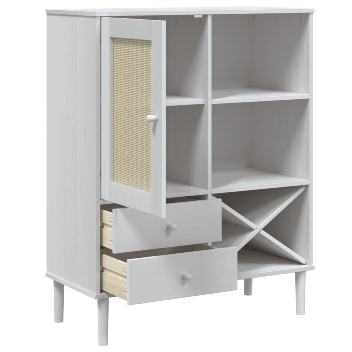 vidaXL Ντουλάπι Ψηλό SENJA Λευκό/Ρατάν 90x40x112 εκ. Μασίφ Ξύλο Πεύκου