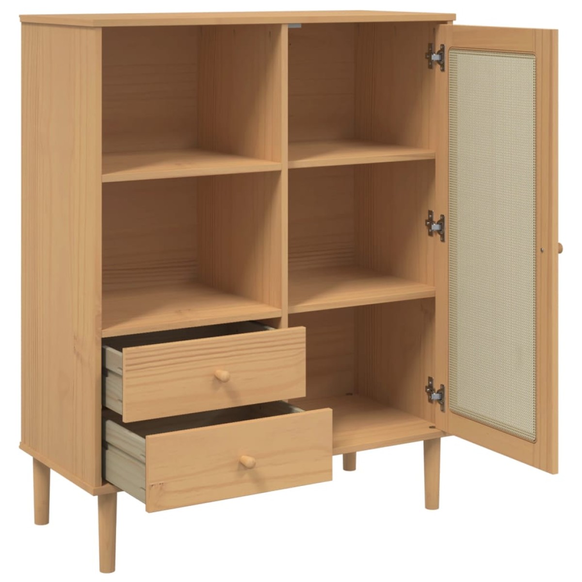 vidaXL Ντουλάπι Ψηλό SENJA Καφέ/Ρατάν 90x40x112 εκ. Μασίφ Ξύλο Πεύκου