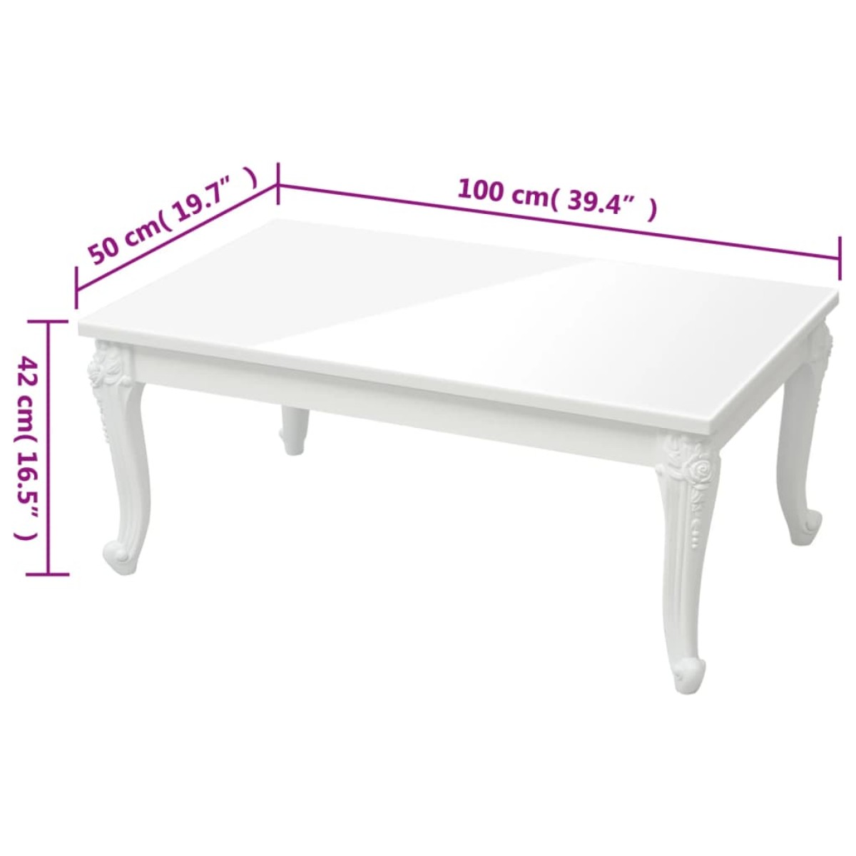 vidaXL Τραπεζάκι Σαλονιού Γυαλ. Λευκό 100 x 50 x 42 εκ. Επεξεργ. Ξύλο