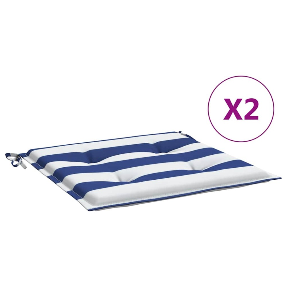 vidaXL Μαξιλάρια Καρέκλας 2 τεμ. Μπλε/Λευκό Ριγέ 50x50x4 εκ Υφασμάτινα