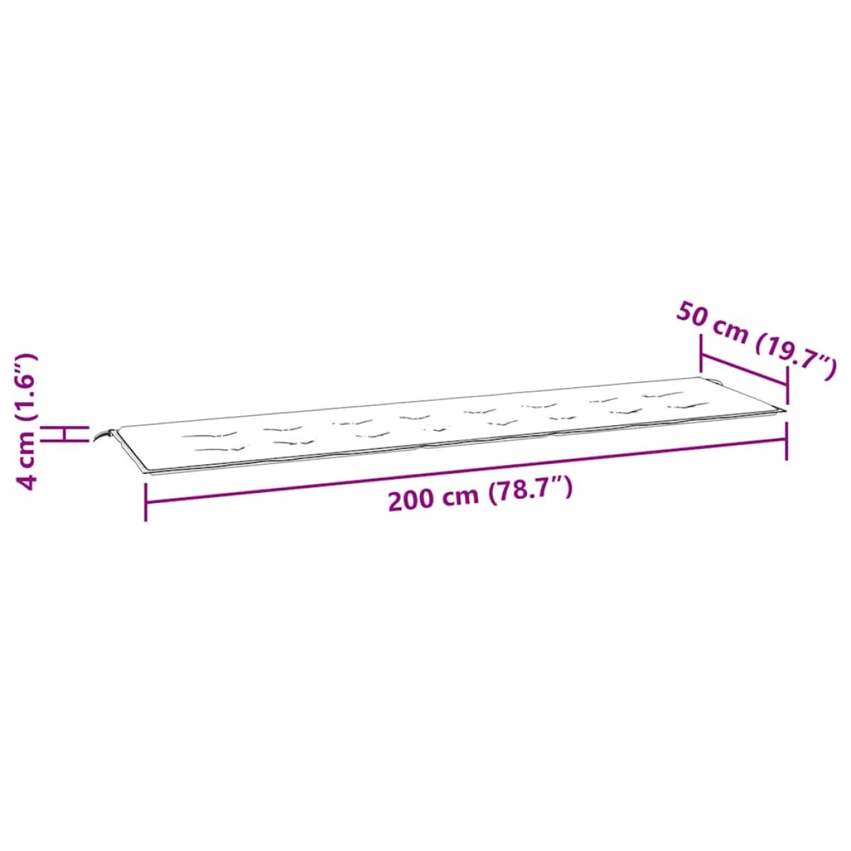 vidaXL Μαξιλάρι Πάγκου Κήπου Πολύχρωμο 200 x 50 x 3 εκ. Υφασμάτινο