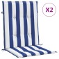 vidaXL Μαξιλάρια Καρέκλας Χαμ. Πλάτη 2 τεμ. Μπλε/Λευκά Ριγέ Υφασμάτινα