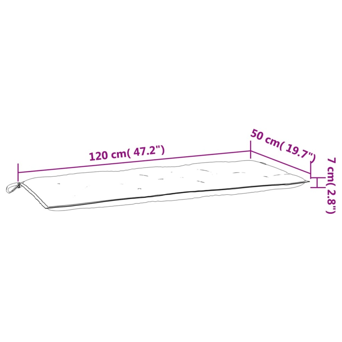 vidaXL Μαξιλάρι Πάγκου Μαύρο Καρό 120 x 50 x 7 εκ. Υφασμάτινο