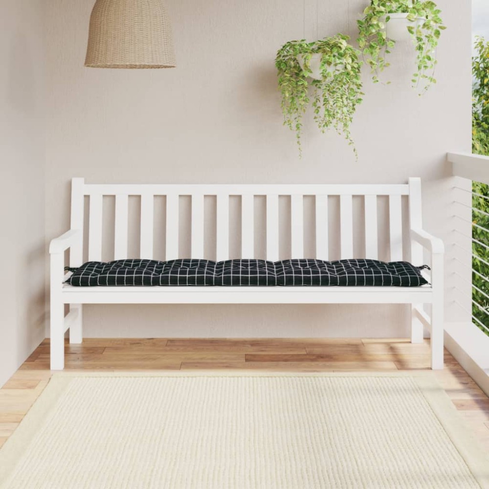 vidaXL Μαξιλάρι Πάγκου Κήπου Μαύρο Καρό 180x50x7 εκ. Ύφασμα Oxford