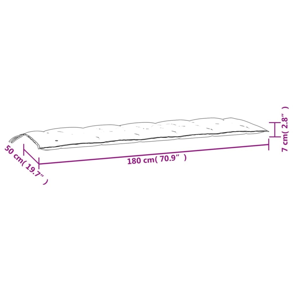 vidaXL Μαξιλάρι Πάγκου Κήπου Μαύρο Καρό 180x50x7 εκ. Ύφασμα Oxford