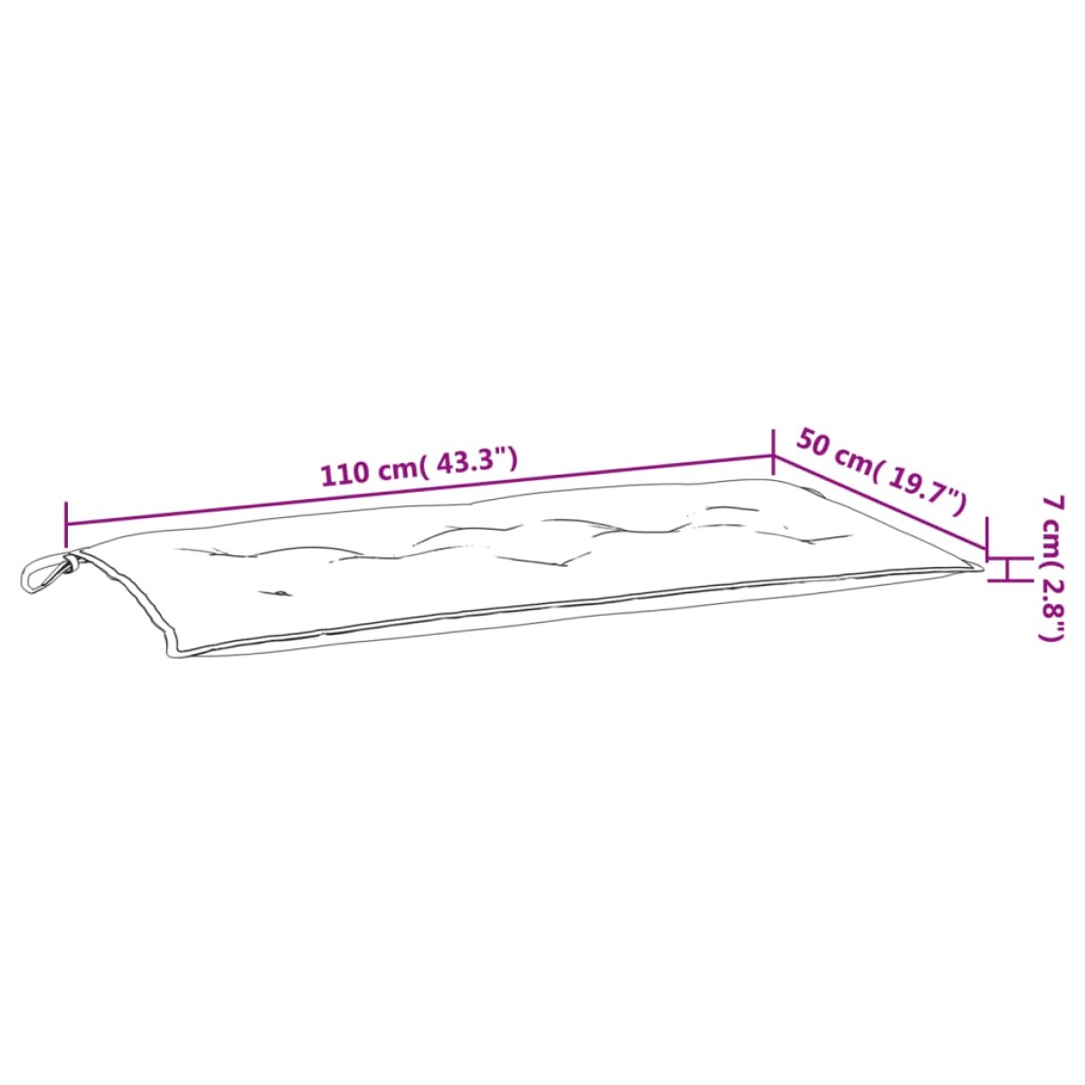 vidaXL Μαξιλάρι Πάγκου Κήπου Μαύρο Καρό 110 x 50 x 7 εκ. Υφασμάτινο