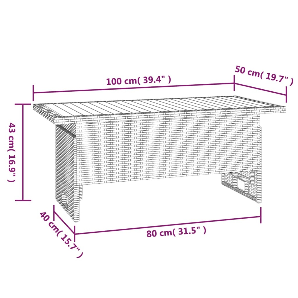vidaXL Τραπέζι Κήπου Μαύρο 100x50x43/63 εκ. Μασίφ Ακακία & Συνθ. Ρατάν
