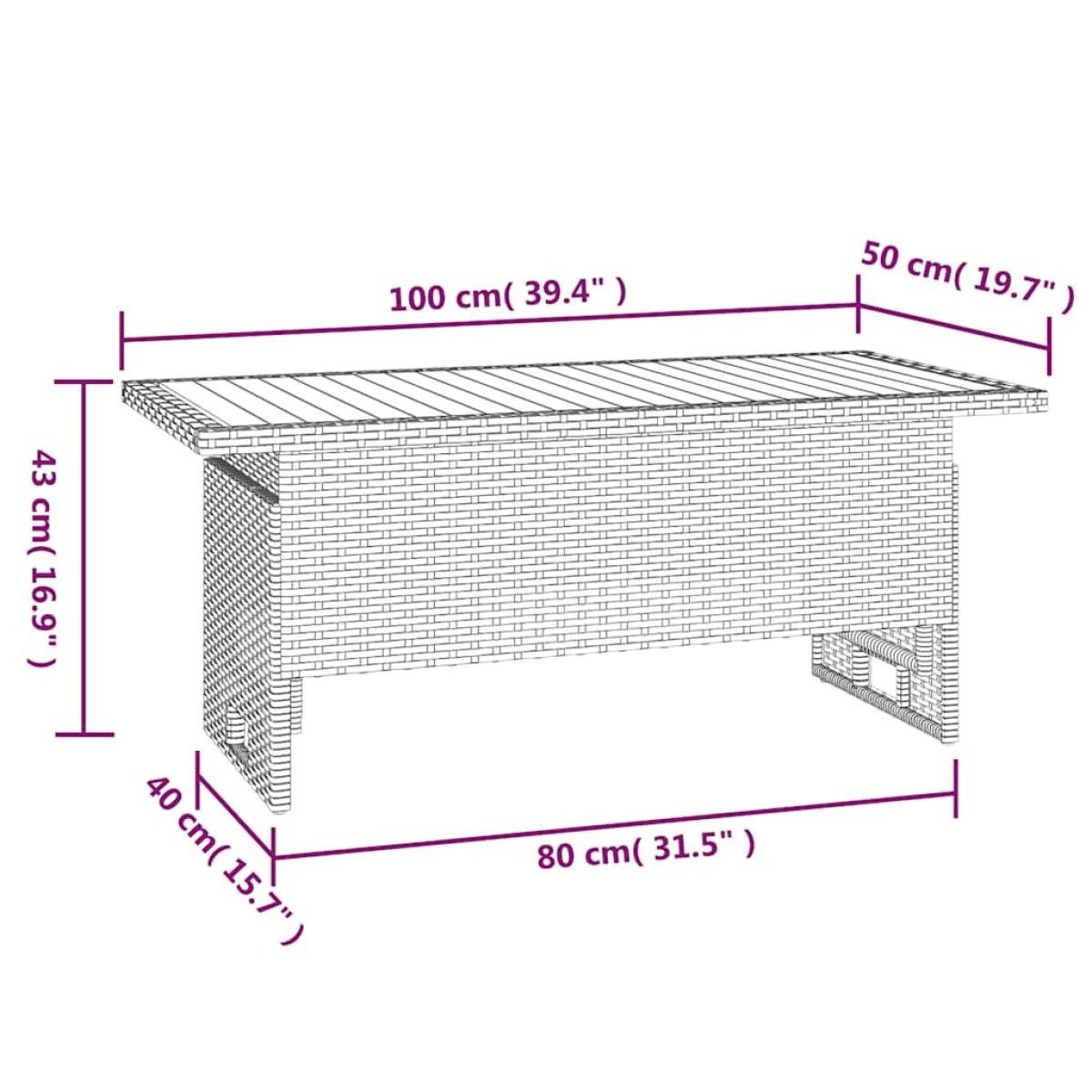vidaXL Τραπέζι Κήπου Γκρι 100x50x43/63 εκ. Μασίφ Ακακία & Συνθ. Ρατάν