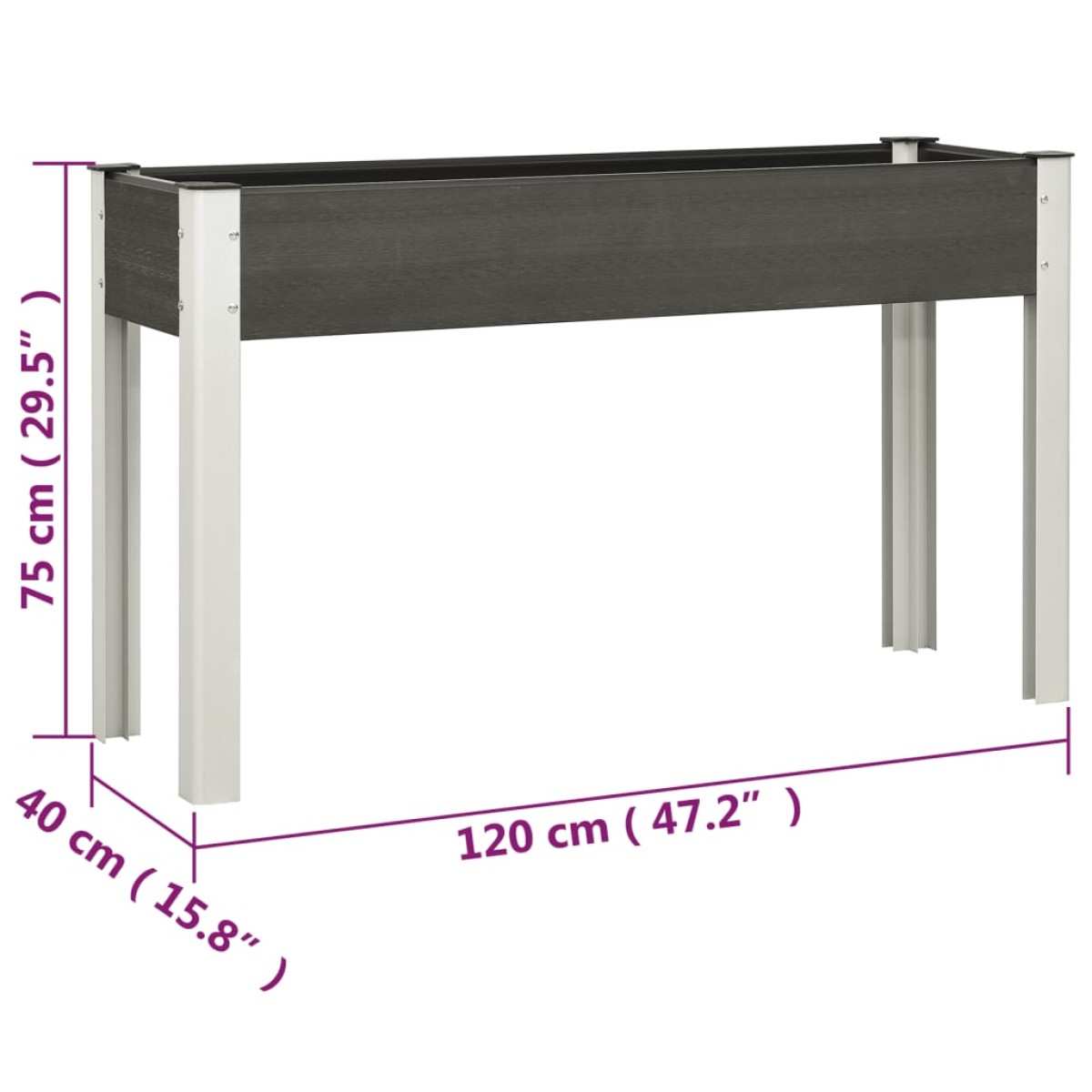 vidaXL Ζαρντινιέρα Κήπου Υπερυψωμένη Γκρι 120x 40 x 75 εκ. από WPC