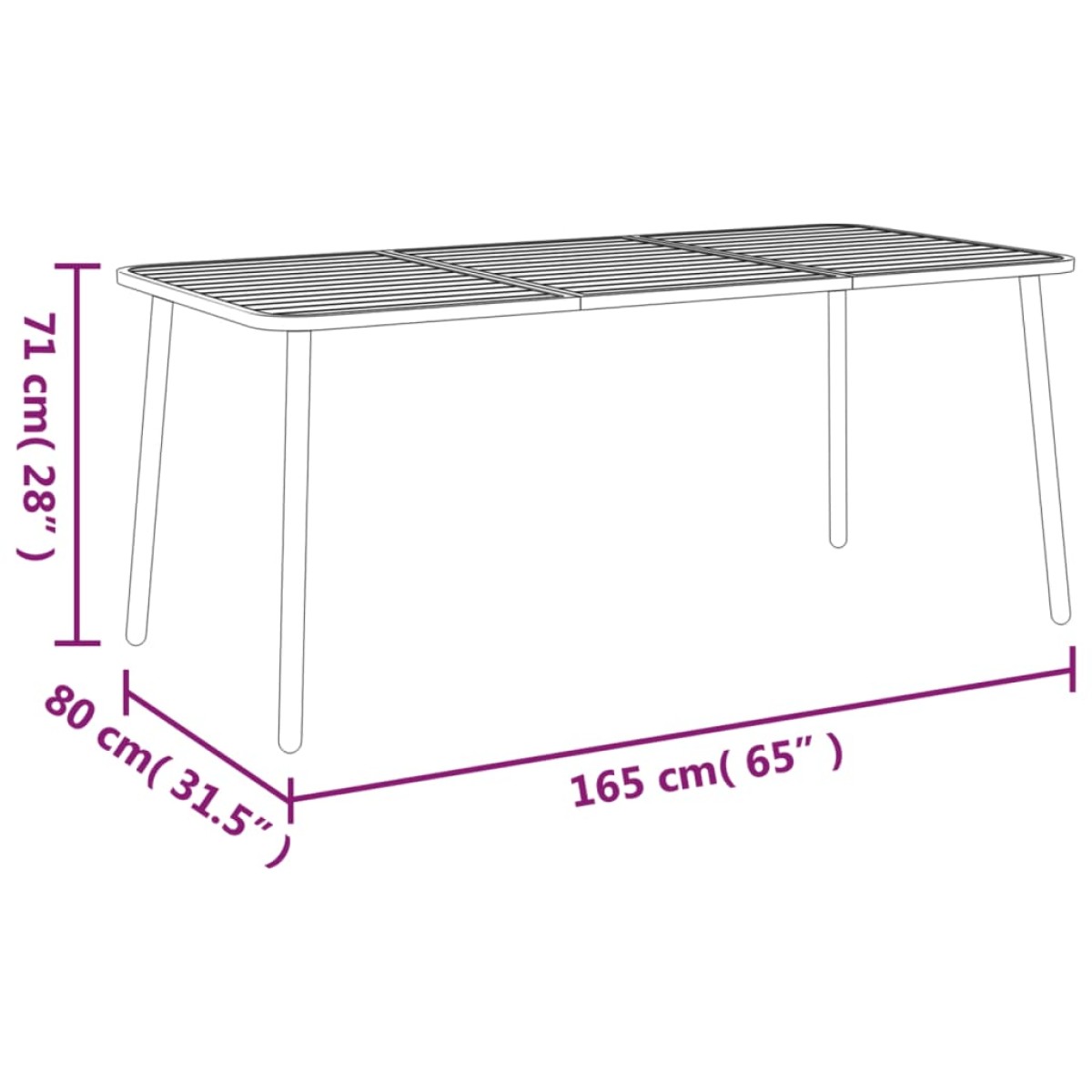 vidaXL Τραπέζι Κήπου Ανθρακί 165x80x71 εκ. Ατσάλινο