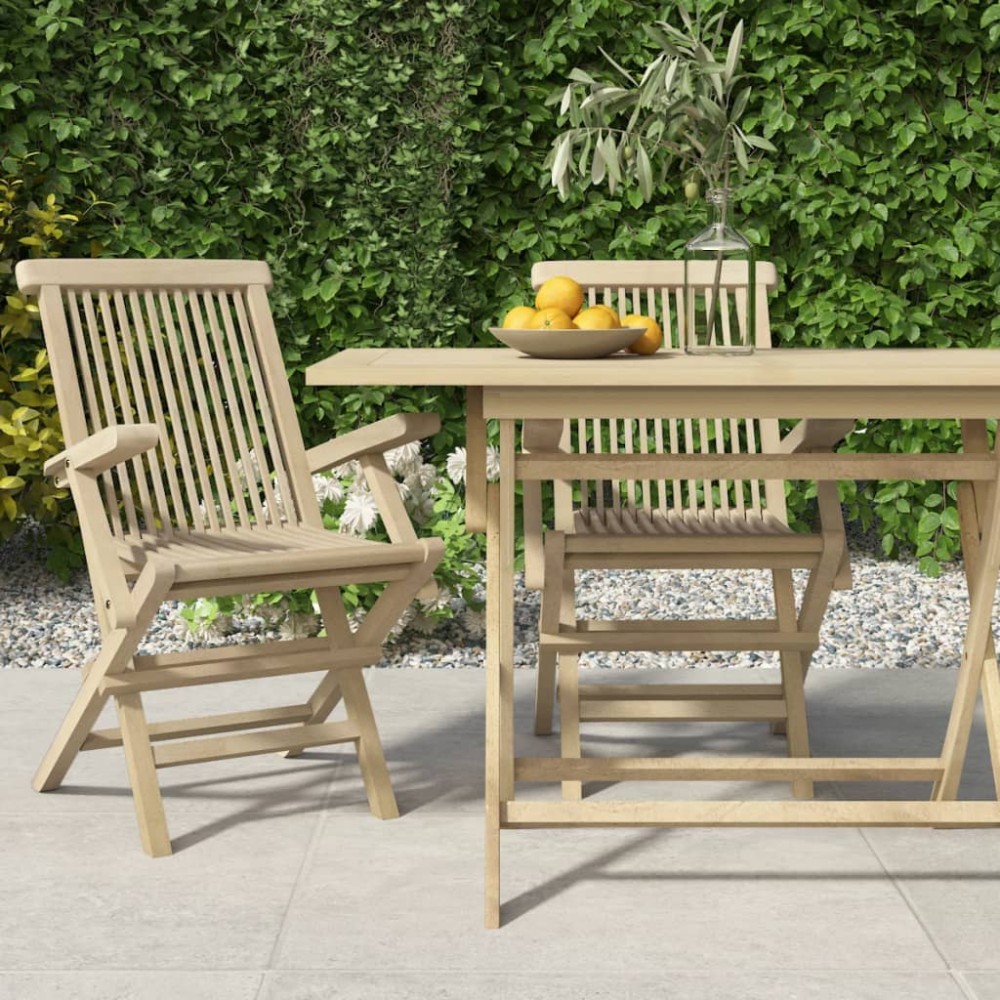 vidaXL Πτυσσόμενες Καρέκλες 2 τεμ. Γκρι 56x61x89 εκ. Μασίφ Ξύλο Teak