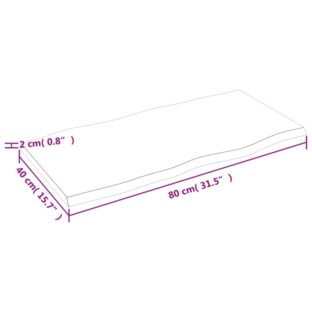 vidaXL Επιφ Τραπεζιού Αν Καφέ 80x40x2εκ. Επ Μασίφ Ξύλο Δρυός Live Edge