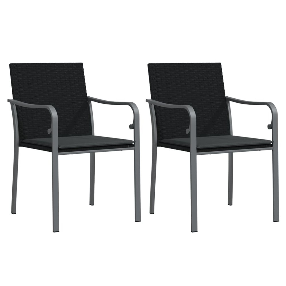 vidaXL Καρέκλες Κήπου 2 τεμ. Μαύρο 56x59x84 εκ Συνθ. Ρατάν & Μαξιλάρια