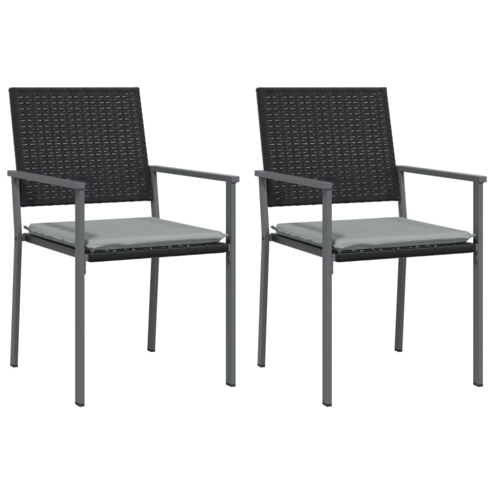vidaXL Καρέκλες Κήπου 2 τεμ. Μαύρο 54x62,5x89 εκ Συνθ. Ρατάν&Μαξιλάρια