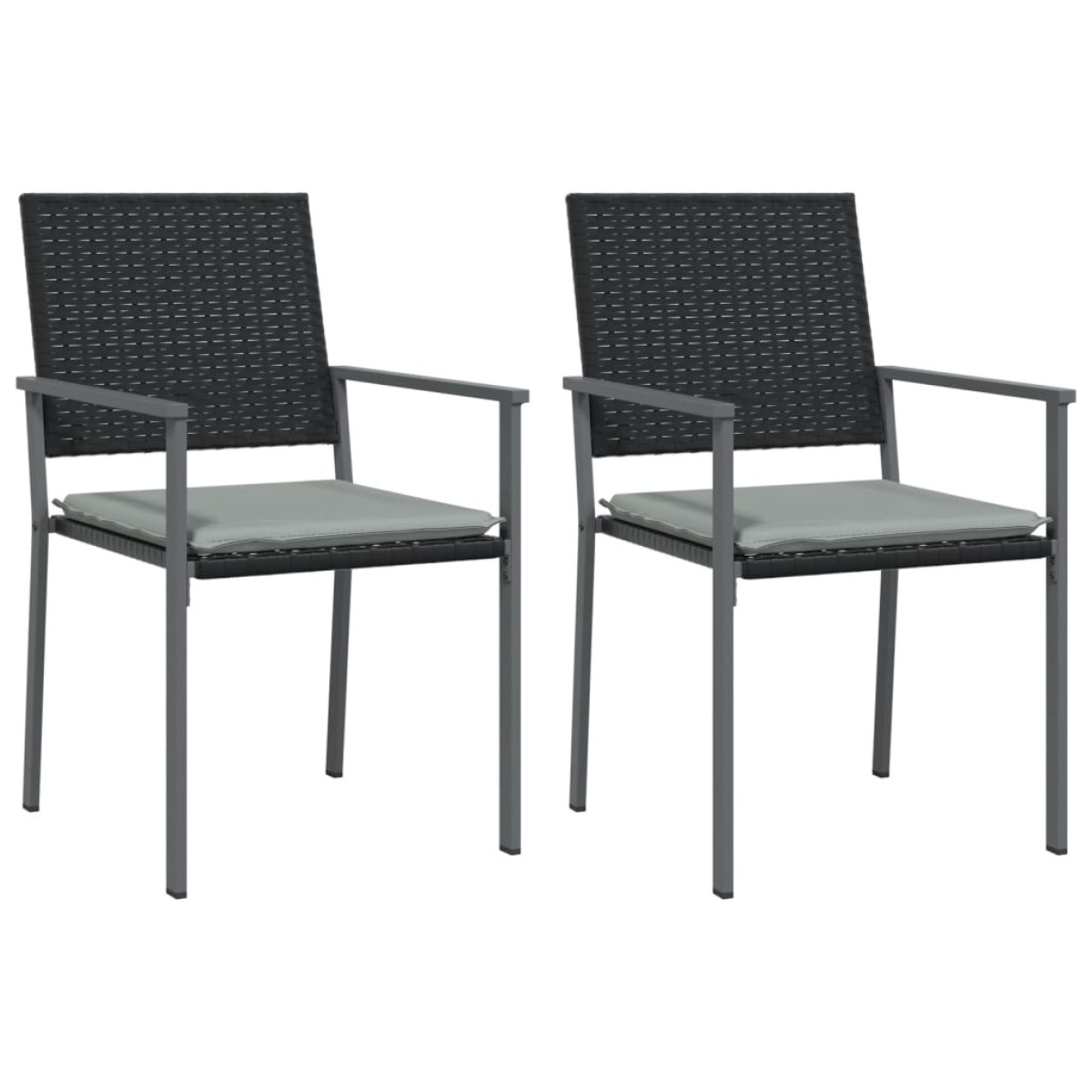 vidaXL Καρέκλες Κήπου 2 τεμ. Μαύρο 54x62,5x89 εκ Συνθ. Ρατάν&Μαξιλάρια