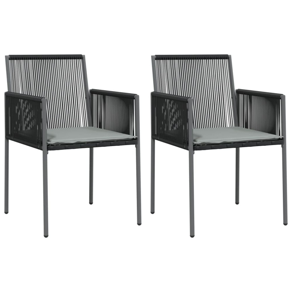 vidaXL Καρέκλες Κήπου 2 τεμ. Μαύρες 54x60,5x83,5 εκ Συνθ. Ρατάν/Μαξιλ.
