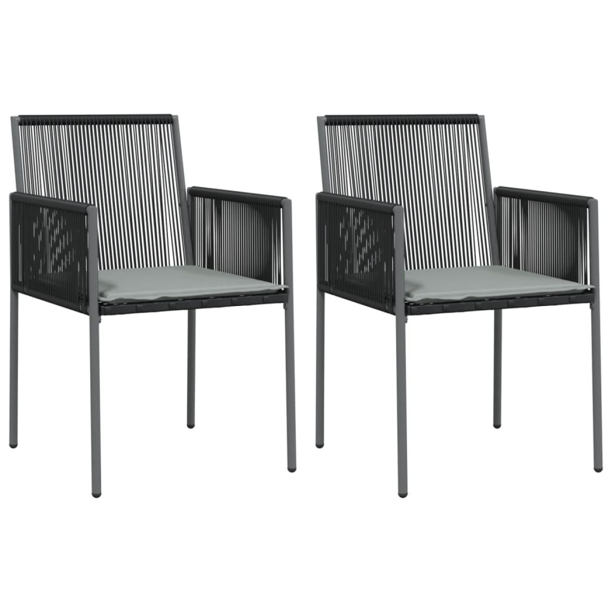 vidaXL Καρέκλες Κήπου 2 τεμ. Μαύρες 54x60,5x83,5 εκ Συνθ. Ρατάν/Μαξιλ.
