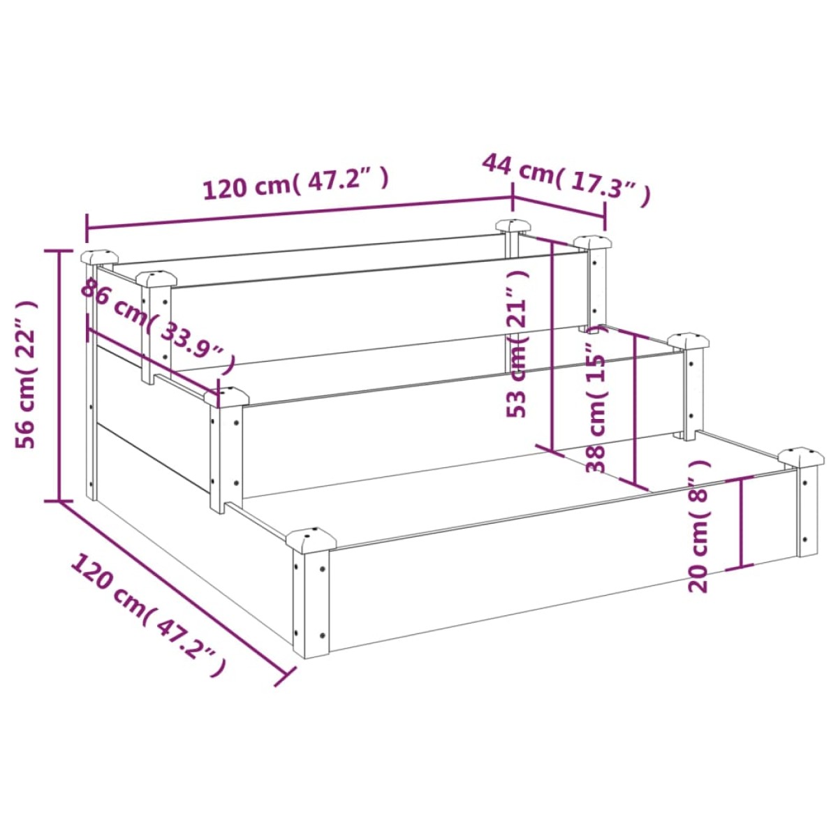 vidaXL Ζαρντινιέρα Υπερυψωμένη 120 x 120 x 56 εκ. Μασίφ Ξύλο Ακακίας