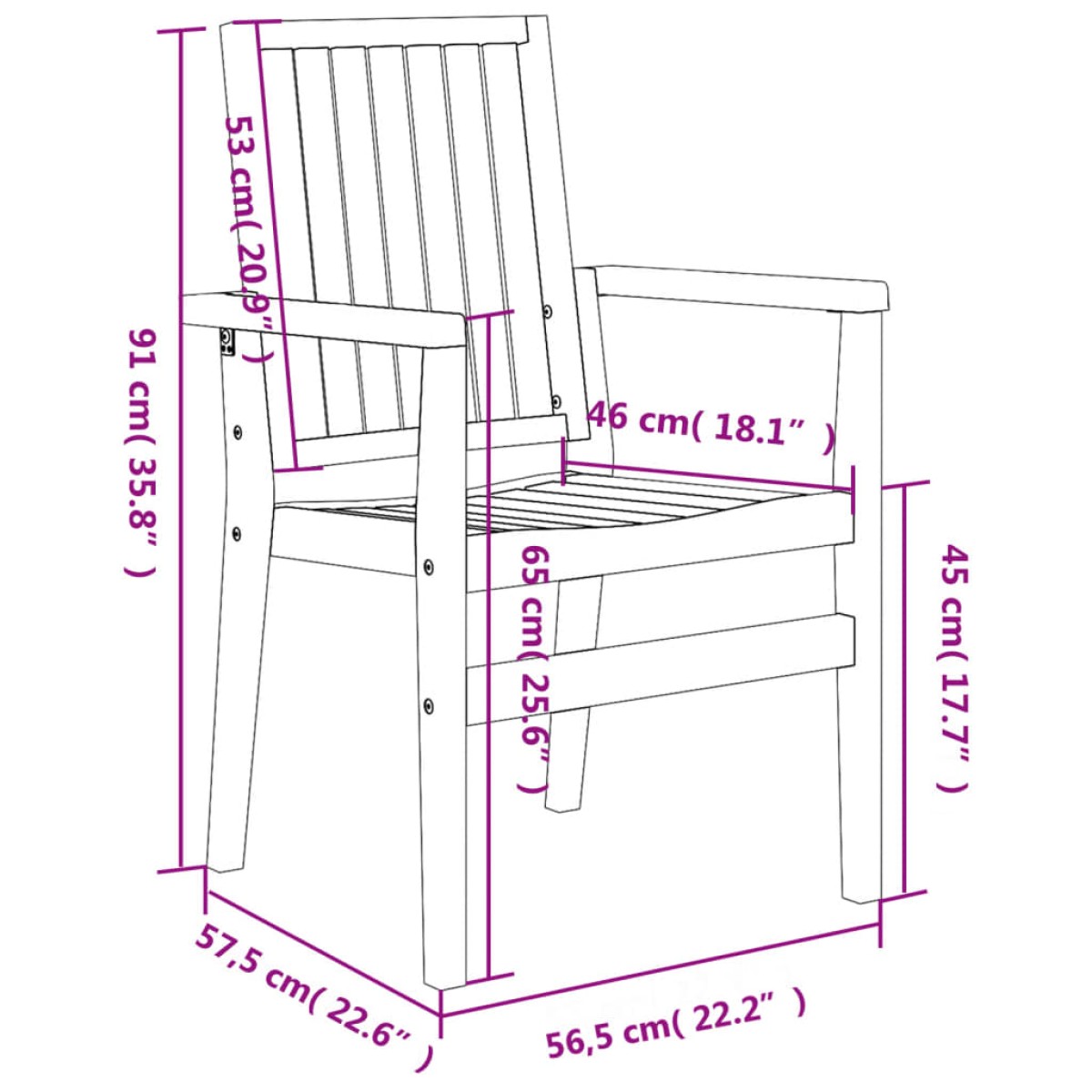 vidaXL Καρέκλες Κήπου Στοιβαζόμενες 2 τεμ. 56,5x57,5x91 εκ. Μασίφ Teak