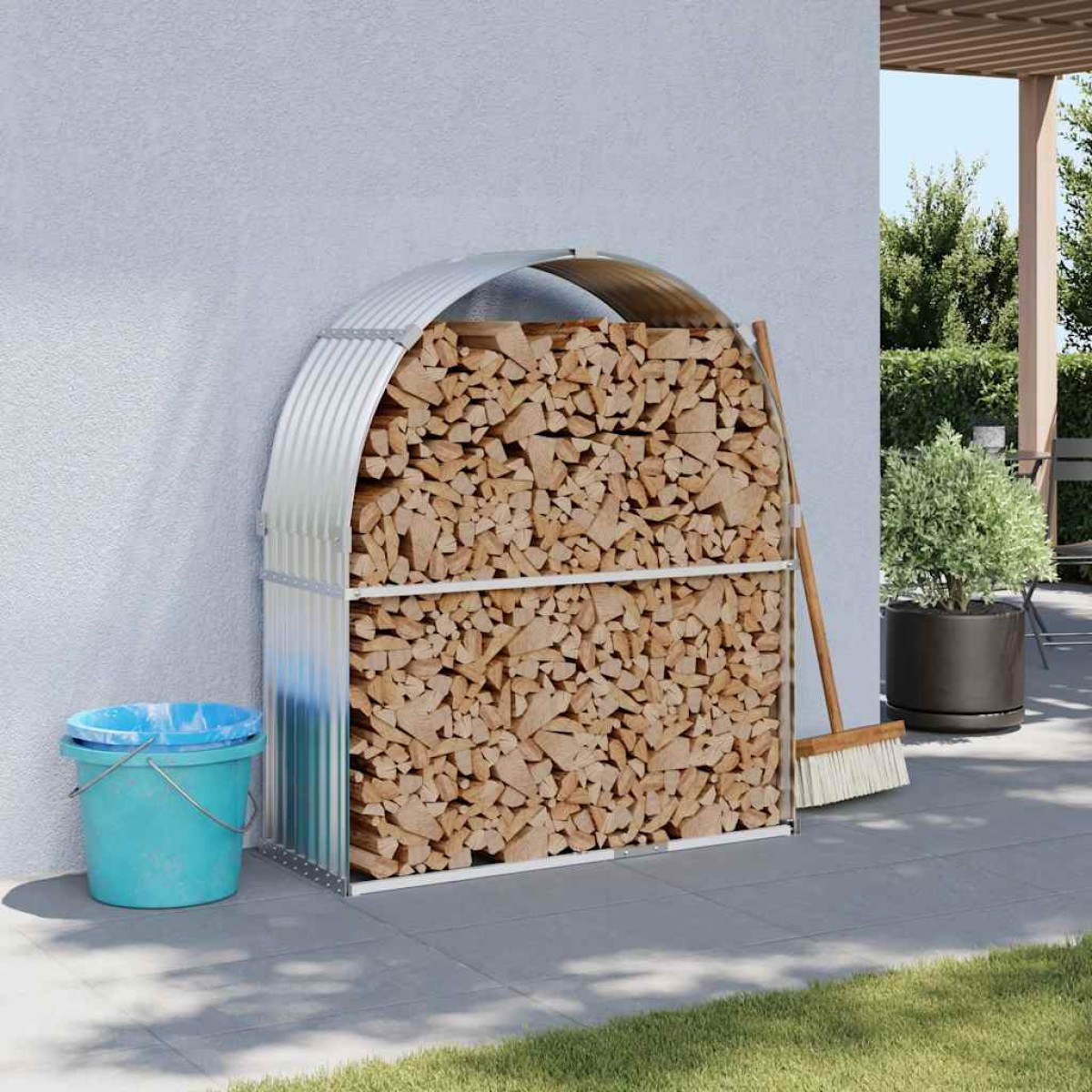 vidaXL Ξυλοθήκη Ασημί 120x45x140 εκ. από Γαλβανισμένο Ατσάλι