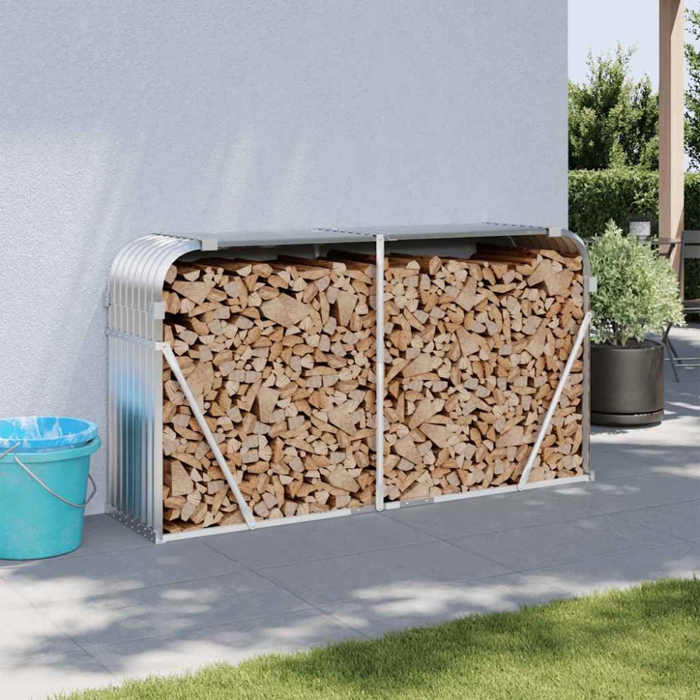 vidaXL Ξυλοθήκη Ασημί 180x45x100 εκ. από Γαλβανισμένο Ατσάλι