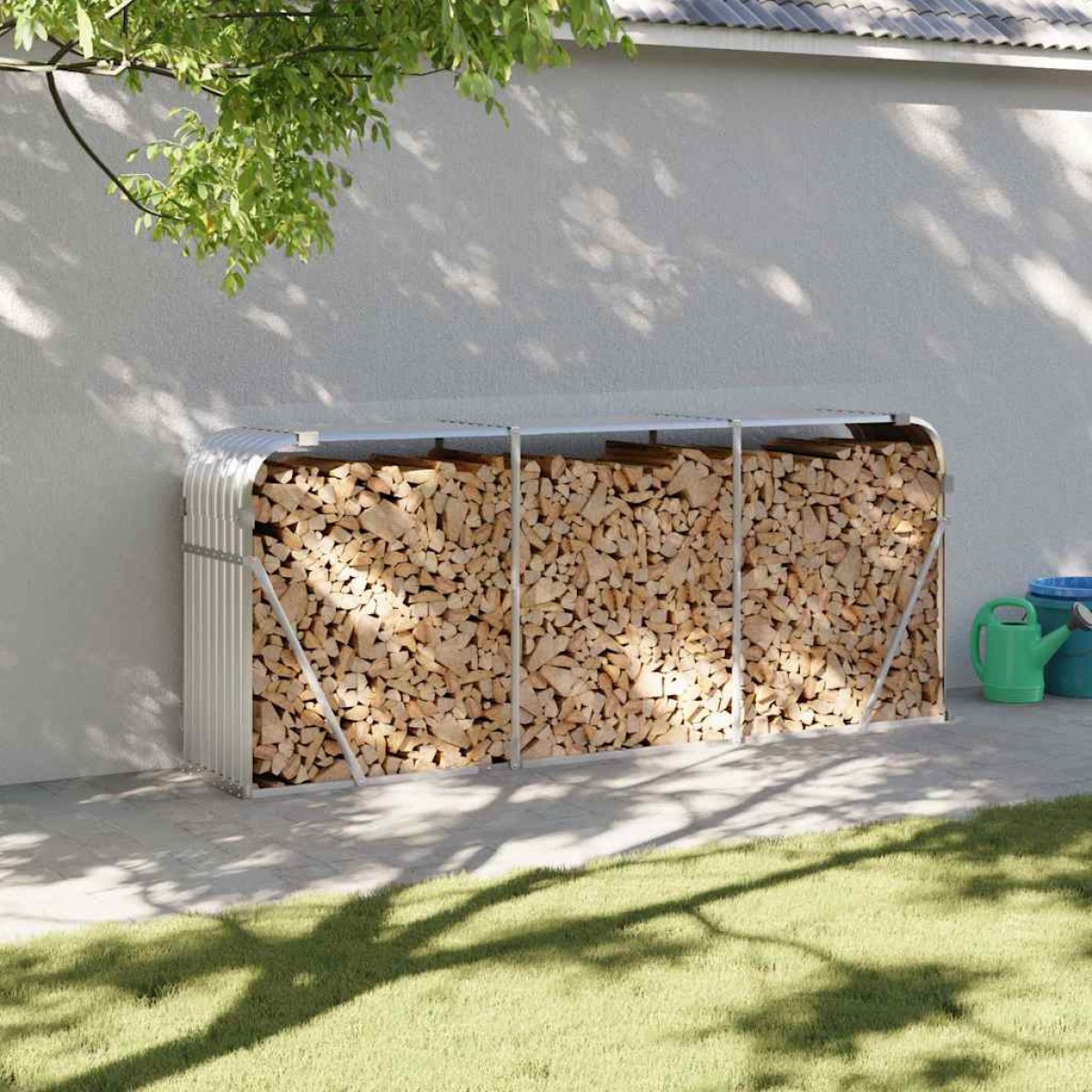 vidaXL Ξυλοθήκη Ασημί 234x45x100 εκ. από Γαλβανισμένο Ατσάλι