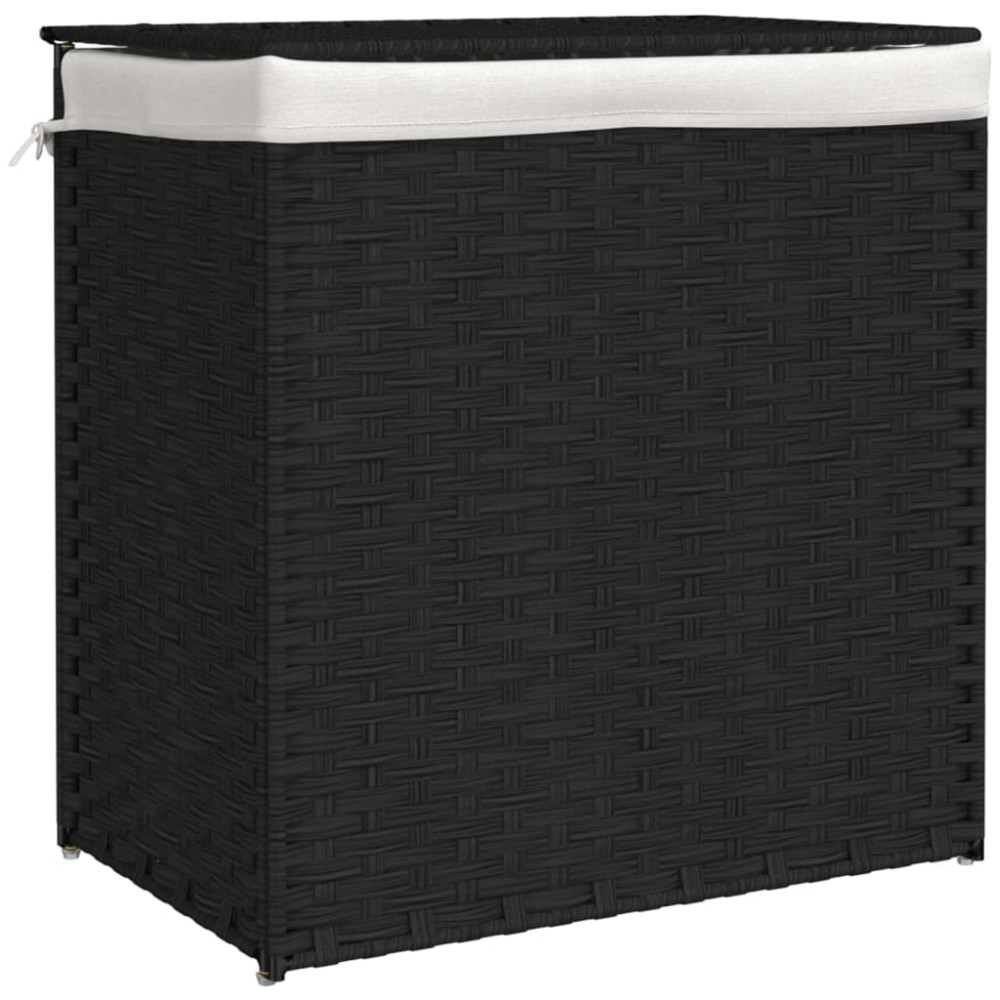 vidaXL Καλάθι Πλυντηρίου 2 Τμήματα Μαύρο 53x35x57εκ. Συνθετικό Ρατάν
