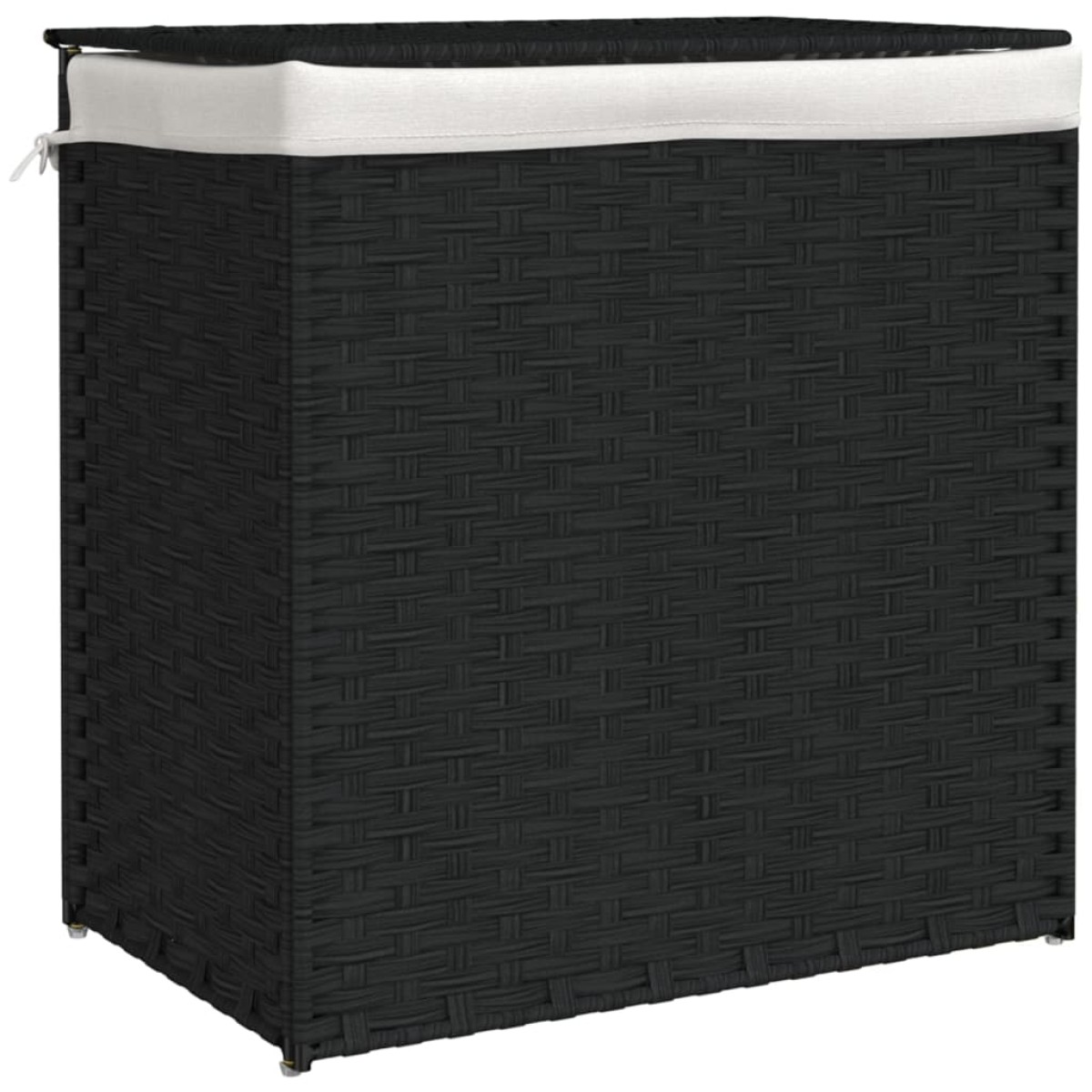 vidaXL Καλάθι Πλυντηρίου 2 Τμήματα Μαύρο 53x35x57εκ. Συνθετικό Ρατάν