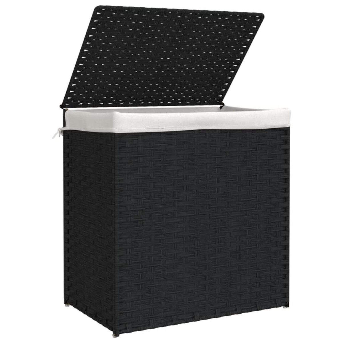 vidaXL Καλάθι Πλυντηρίου 2 Τμήματα Μαύρο 53x35x57εκ. Συνθετικό Ρατάν