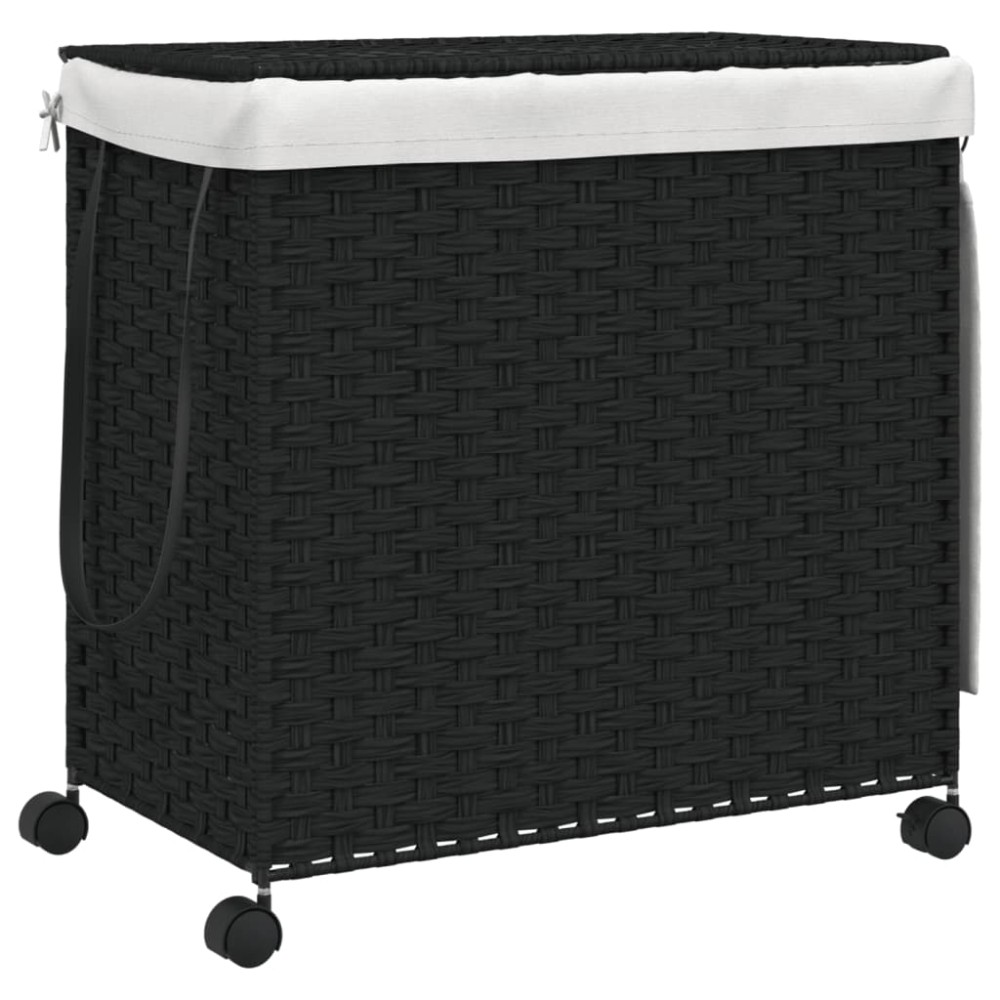 vidaXL Καλάθι Άπλυτων με Τροχούς Μαύρο 60 x 35 x 60,5 εκ. από Ρατάν