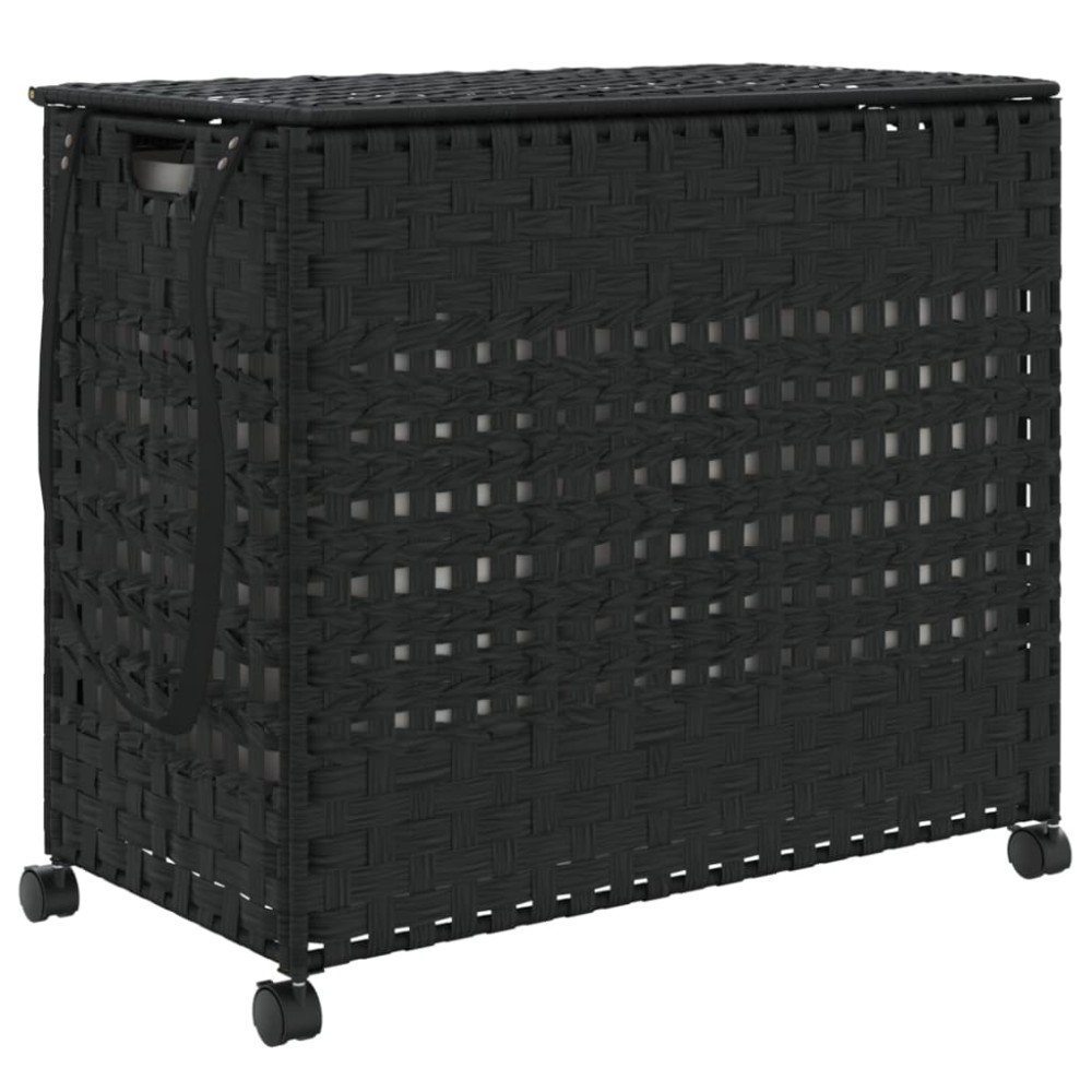 vidaXL Καλάθι Άπλυτων με Τροχούς Μαύρο 66x35x60 εκ. από Ρατάν