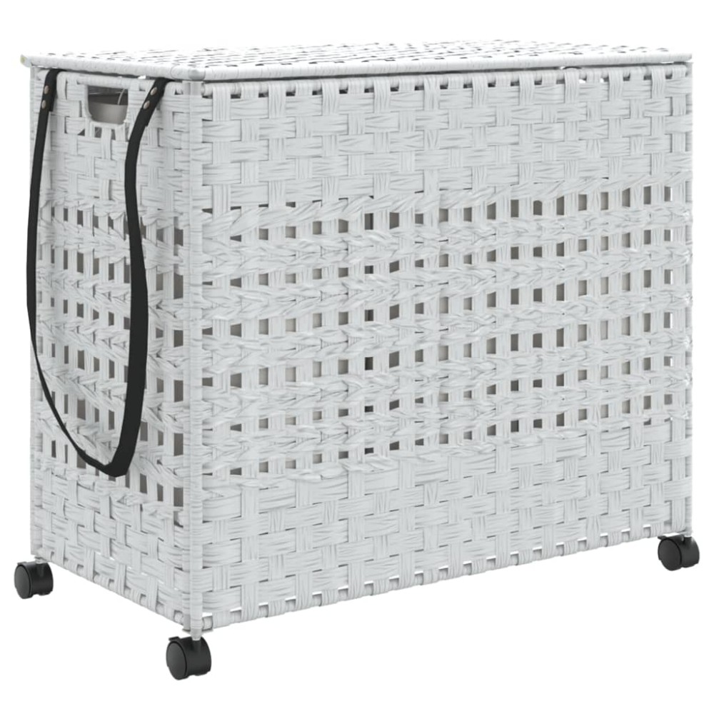 vidaXL Καλάθι Άπλυτων με Τροχούς Λευκό 66x35x60 εκ. από Ρατάν