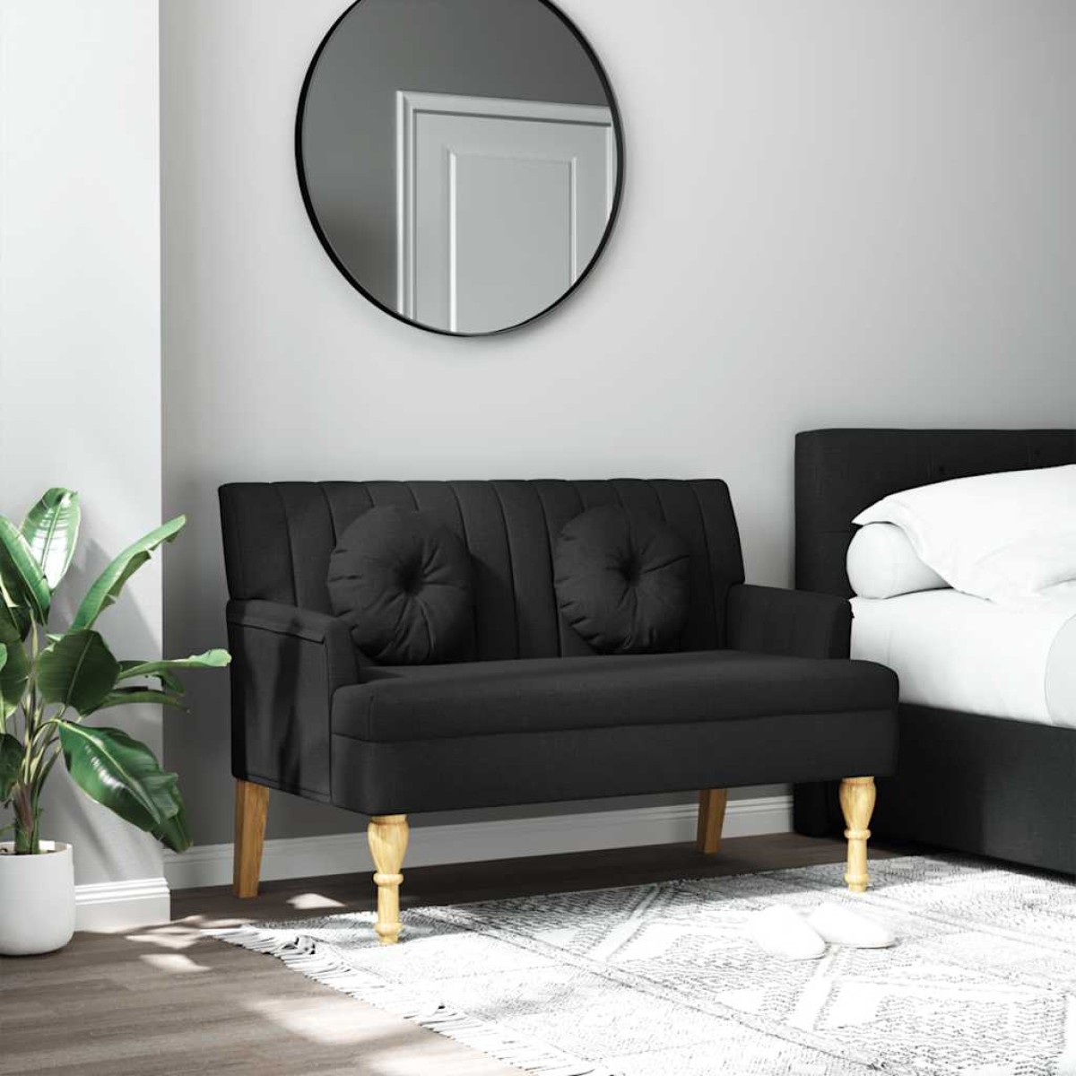 vidaXL Παγκάκι Μαύρο 113 x 64,5 x 75,5 εκ. Υφασμάτινο με Μαξιλάρια