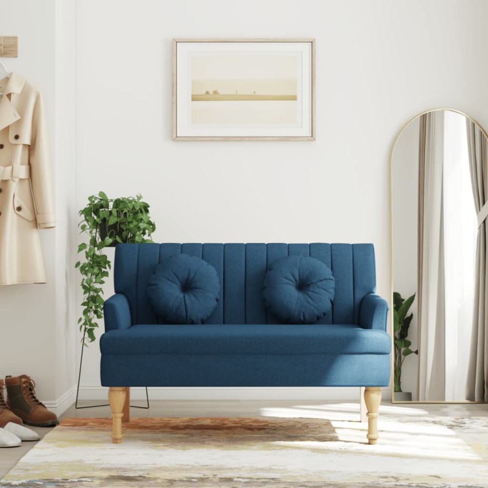 vidaXL Παγκάκι Μπλε 113 x 64,5 x 75,5 εκ. Υφασμάτινο με Μαξιλάρια
